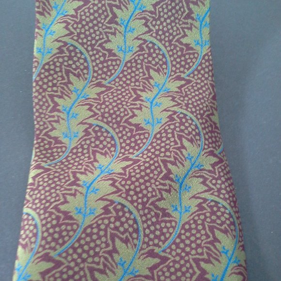 Giorgio Armani mens tie 3.5inx55in Blue tan leaf - Picture 8 of 8